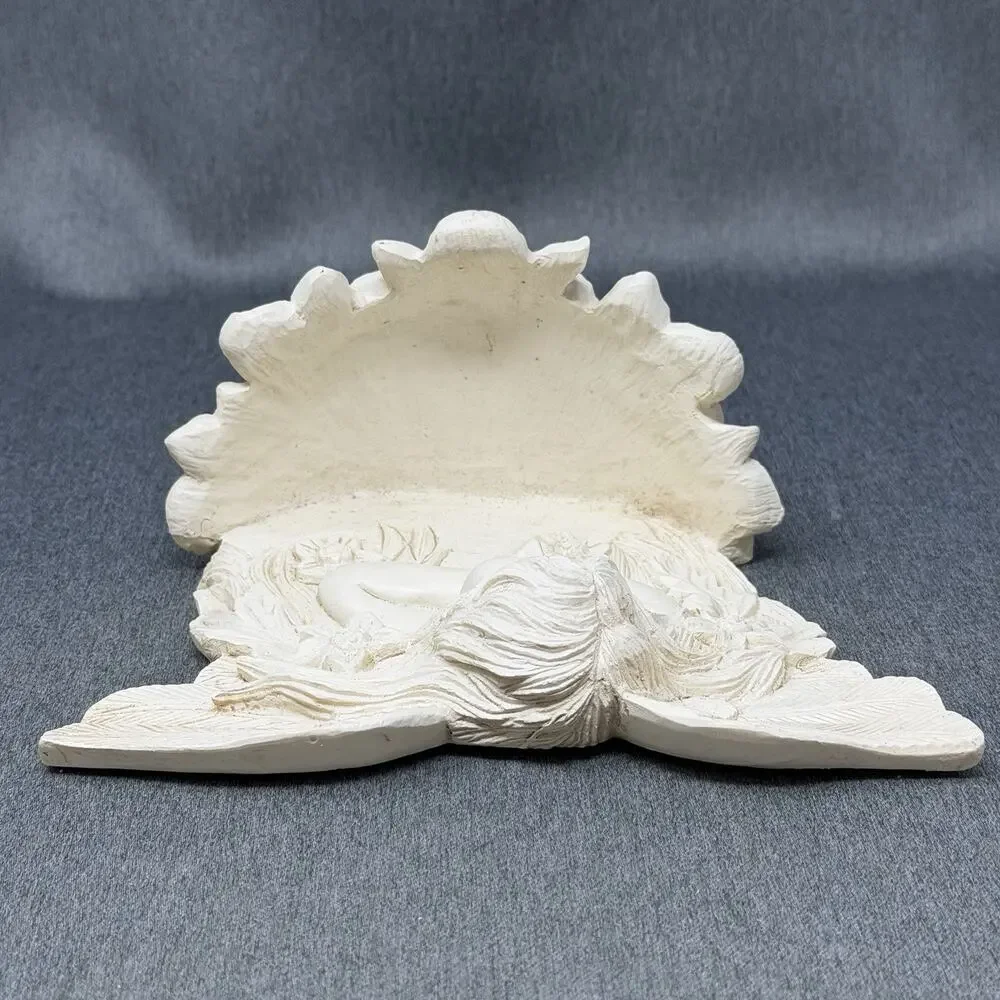 Vintage Cherub Angel Wall Mount Bird Bath Garden Decor Soap Dish Ivory Resin